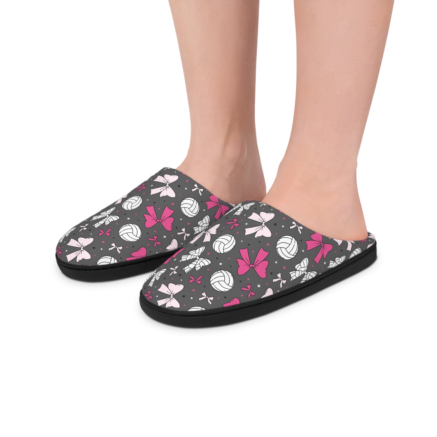 Charming Women's Slippers with Bow and Volleyball Design, Cozy House Shoes, Perfect for Gifting, Home Comfort, Relaxation