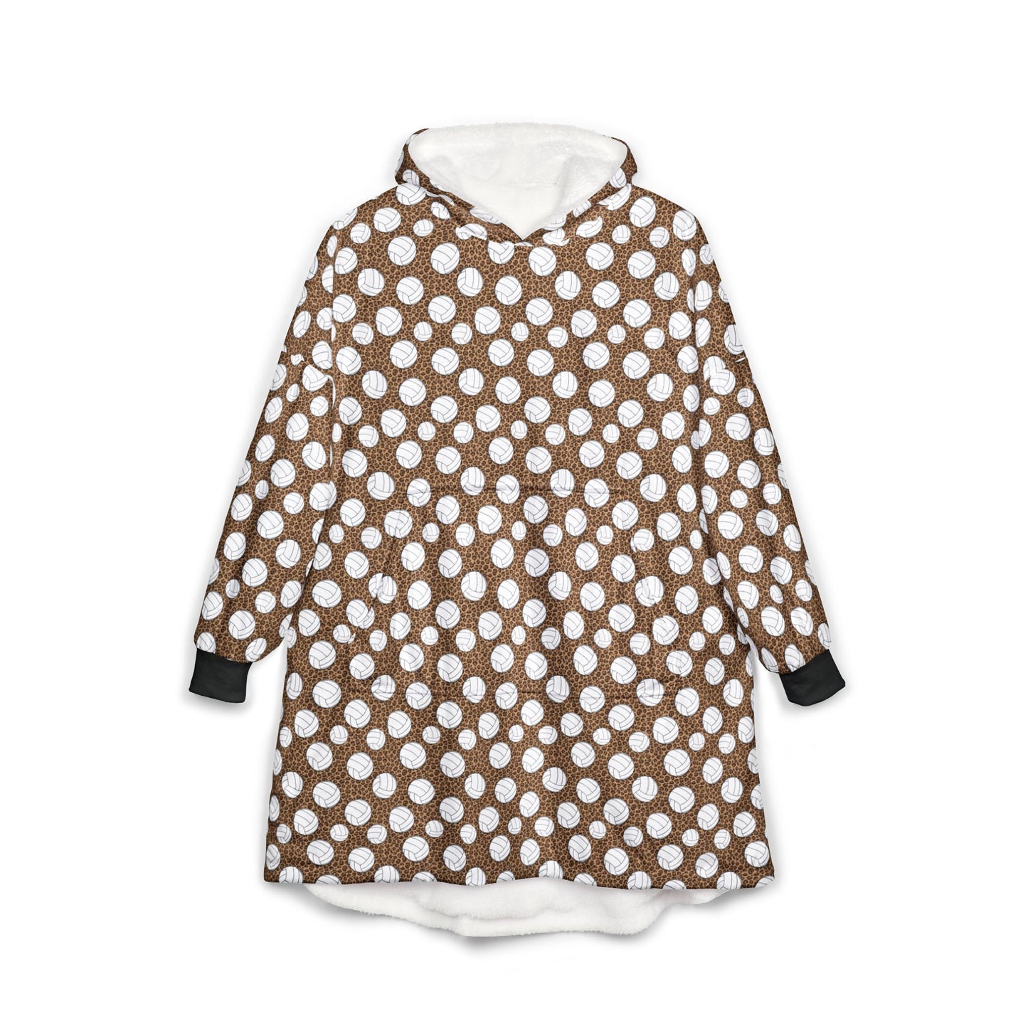 Cozy Volleyball Leopard Print Unisex Hooded Blanket | Warm Snuggle Cover-up | Perfect for Relaxation, Lounging, Gifts, Winter, Family Gatherings