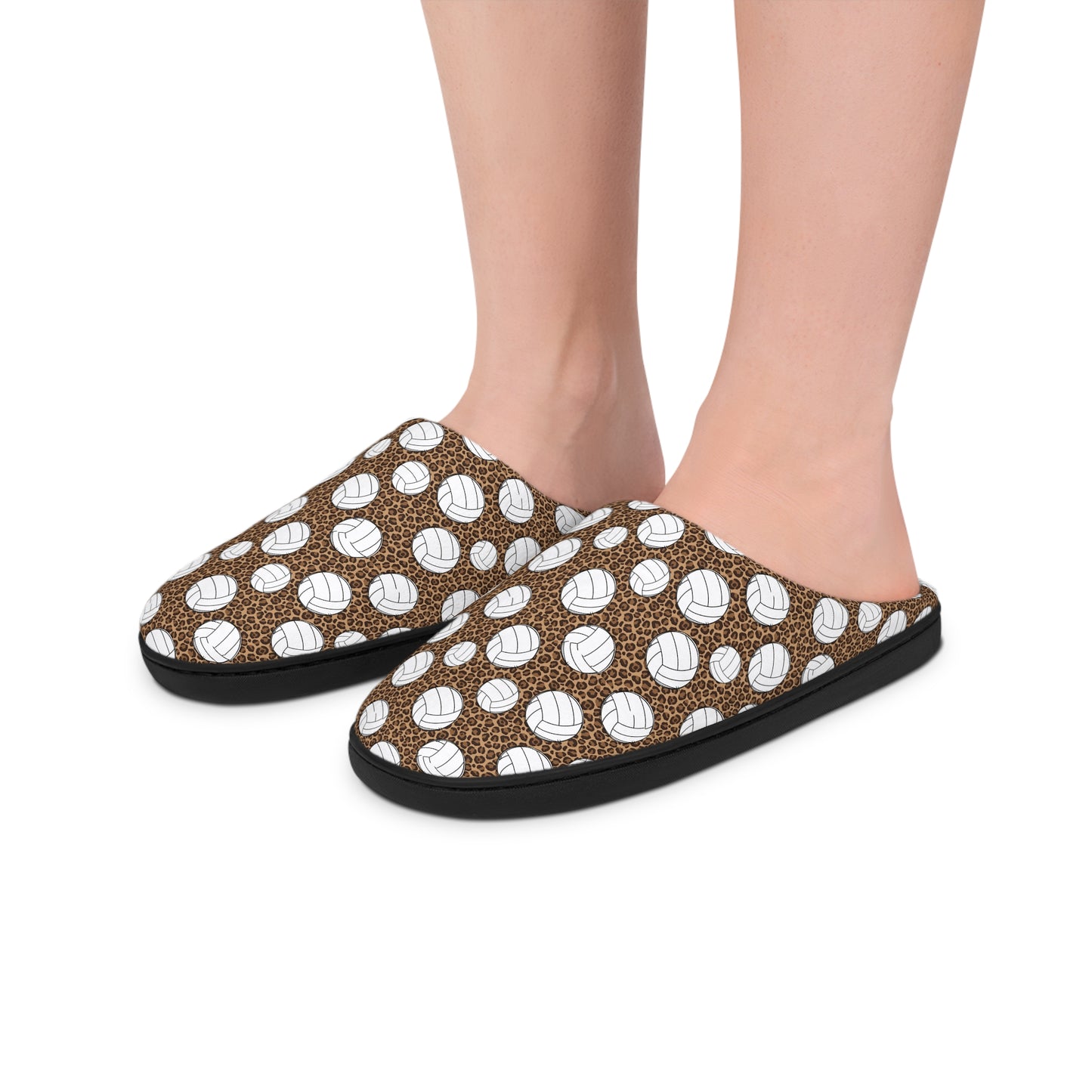 Cozy Leopard Cheetah Volleyball Pattern Women's Indoor Slippers | Cute Slippers for Home, Gifts for Sports Lovers, Casual Footwear, Volleyball Fan Gift