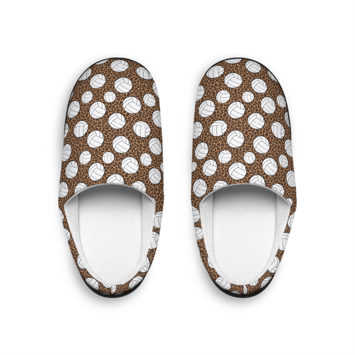 Cozy Leopard Cheetah Volleyball Pattern Women's Indoor Slippers | Cute Slippers for Home, Gifts for Sports Lovers, Casual Footwear, Volleyball Fan Gift