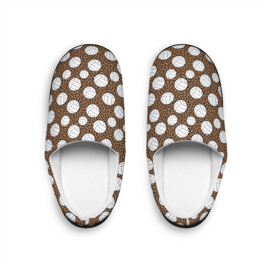 Cozy Leopard Cheetah Volleyball Pattern Women's Indoor Slippers | Cute Slippers for Home, Gifts for Sports Lovers, Casual Footwear, Volleyball Fan Gift